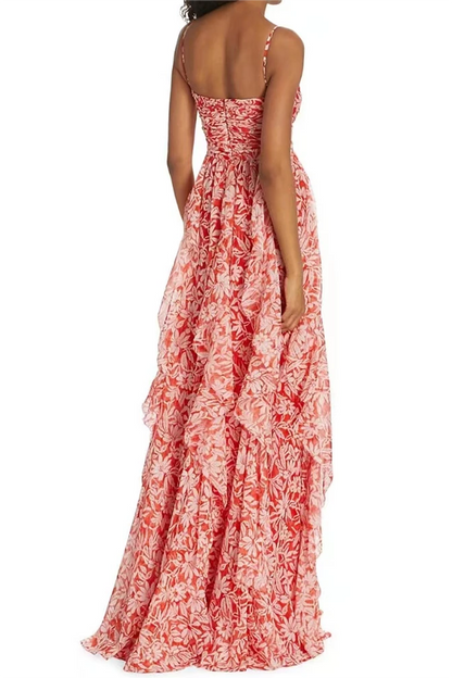 Floral Ruched Ruffle Cami Maxi Dress