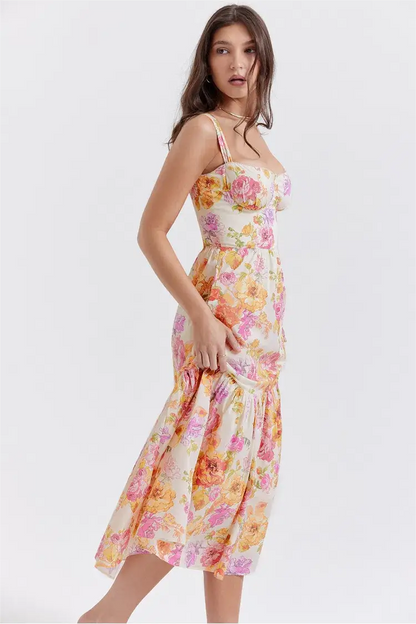 Floral Corset Cami Midi Dress