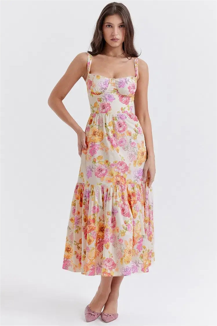Floral Corset Cami Midi Dress
