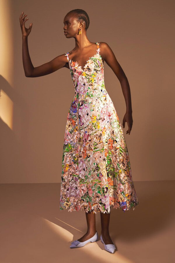 Floral Embroidered Lace Midi Dress