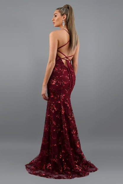 Sequin V-Neck Backless Maxi Dress