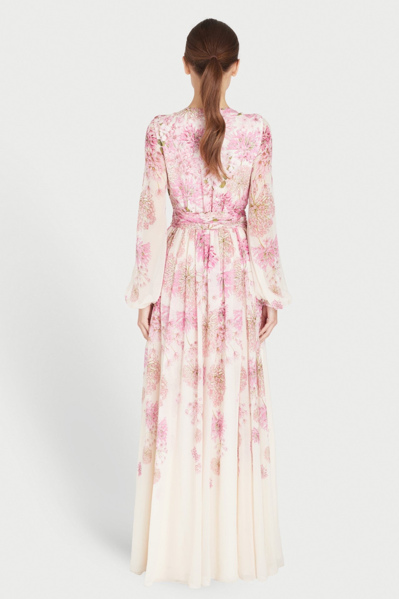 Floral Print Round Neck Puff Sleeve Maxi Dress