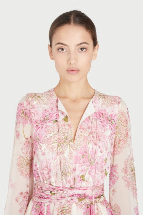 Floral Print Round Neck Puff Sleeve Maxi Dress