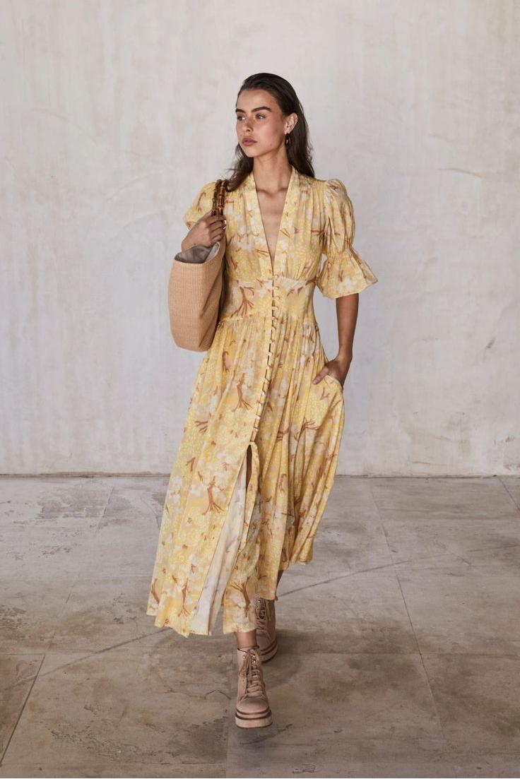 Chiffon Floral V-Neck Midi Dress With Belt