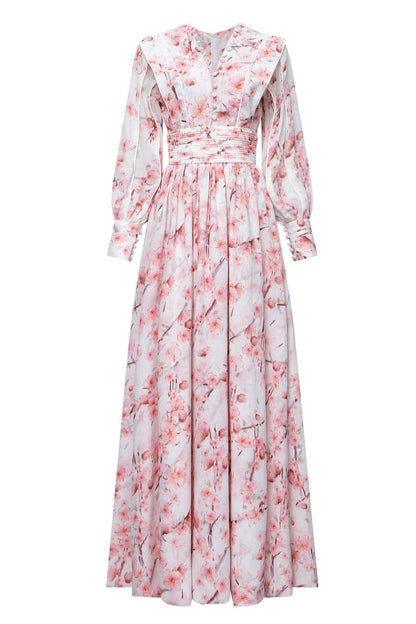 Floral Long Sleeve Single Breasted Midi Dress