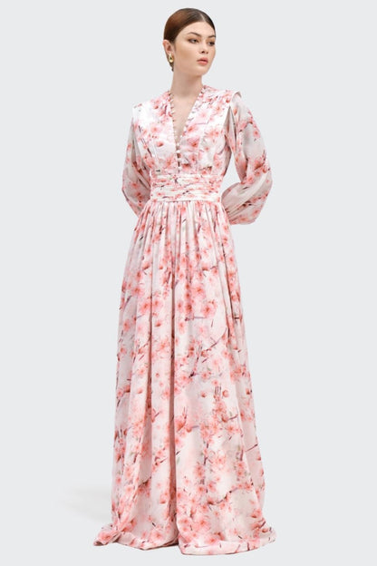 Floral Long Sleeve Single Breasted Midi Dress