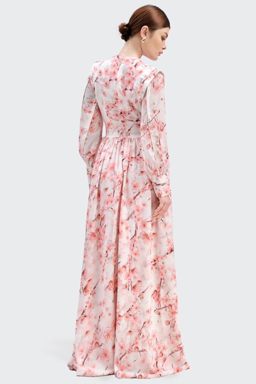 Floral Long Sleeve Single Breasted Midi Dress
