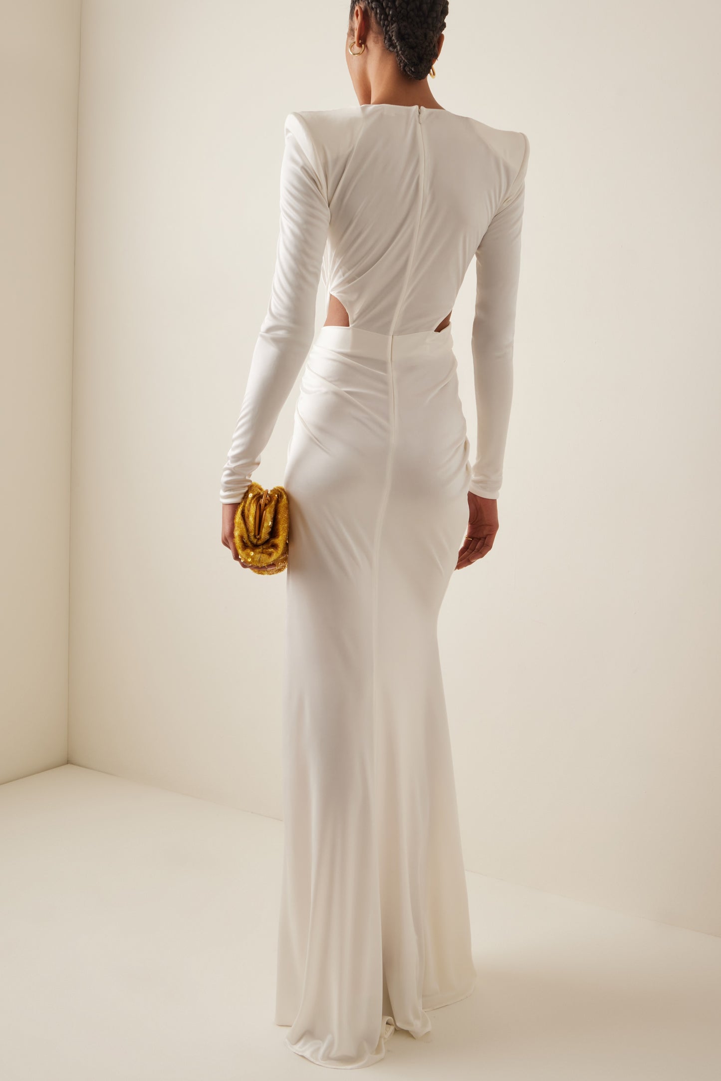 V-Neck Long Sleeve Split Solid Midi Dress