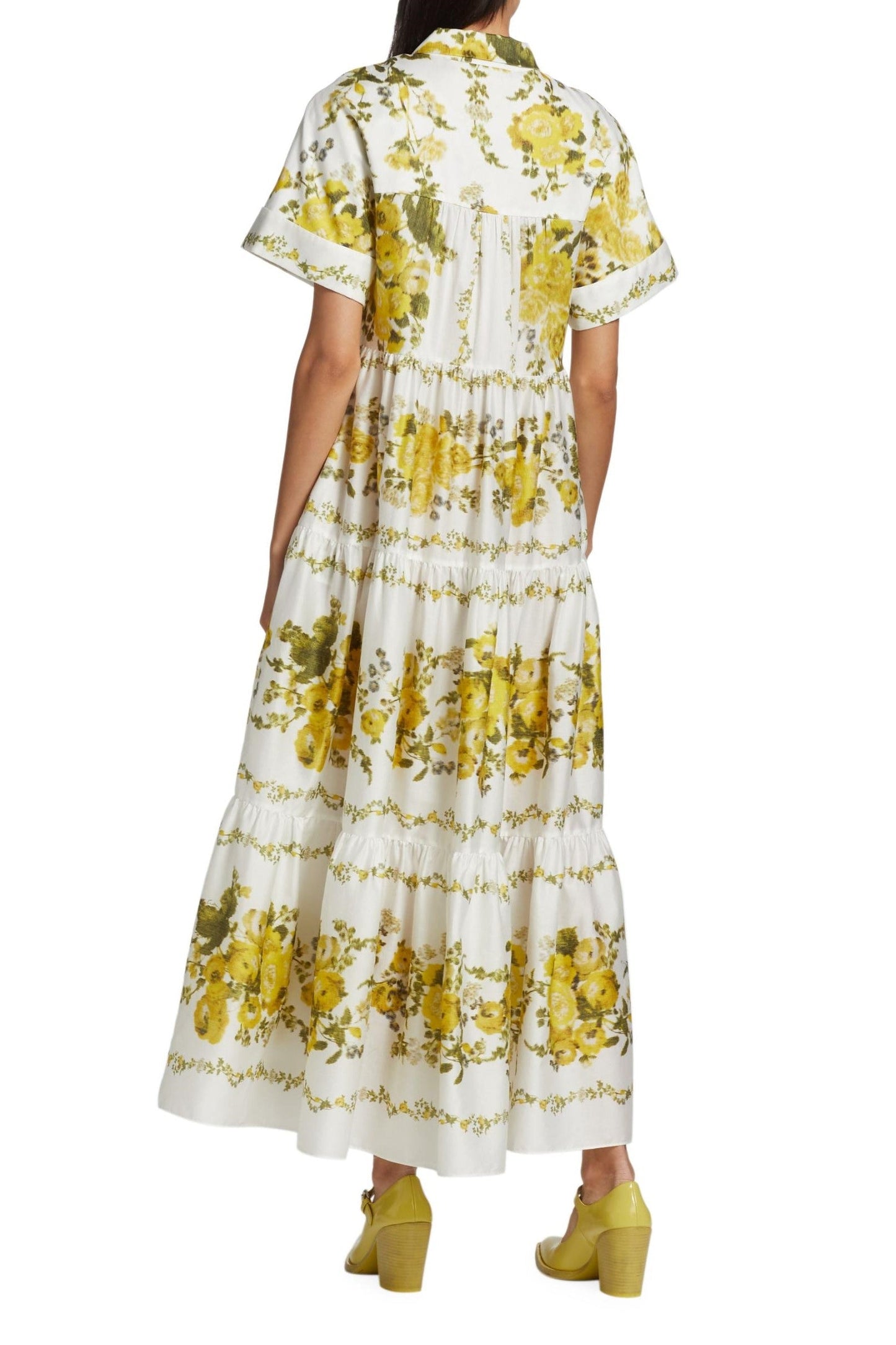 Floral Shirt Collar Single Breasted Midi Dress