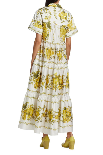 Floral Shirt Collar Single Breasted Midi Dress