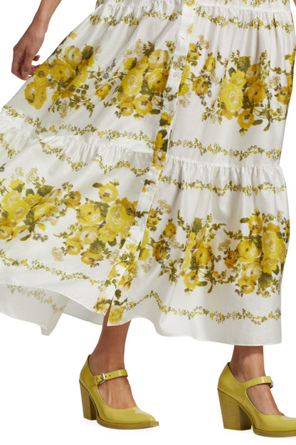 Floral Shirt Collar Single Breasted Midi Dress