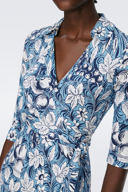 Floral Mid Sleeve Lace Up Wrap Midi Dress