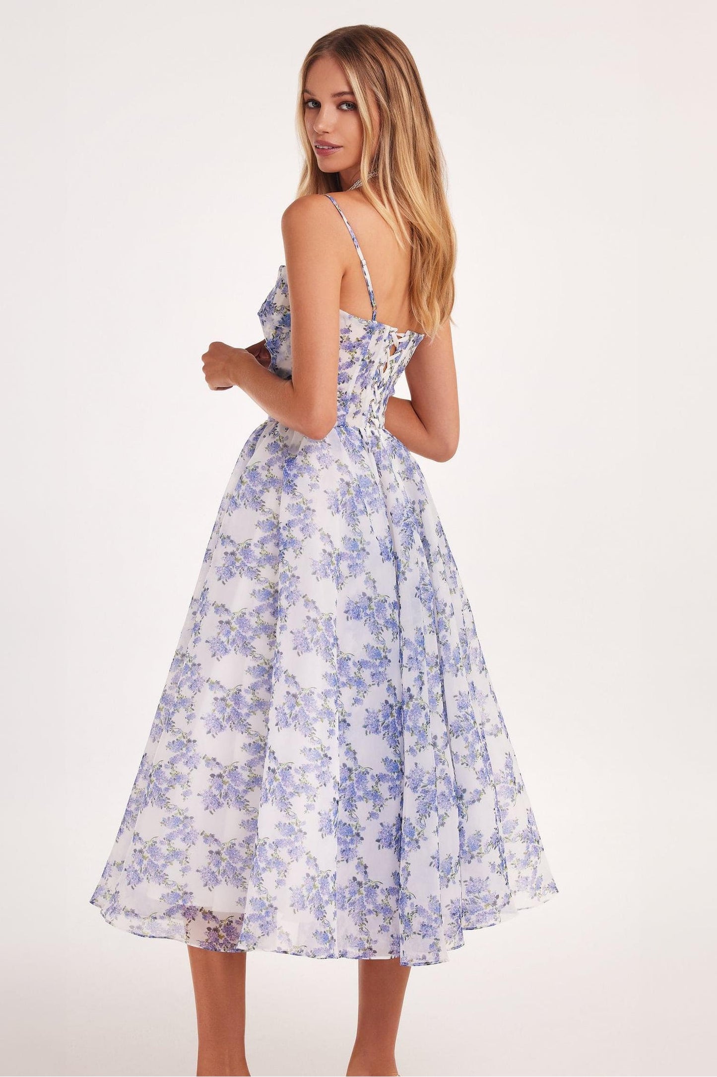 Floral Backless Lace Up Slip Midi Dress