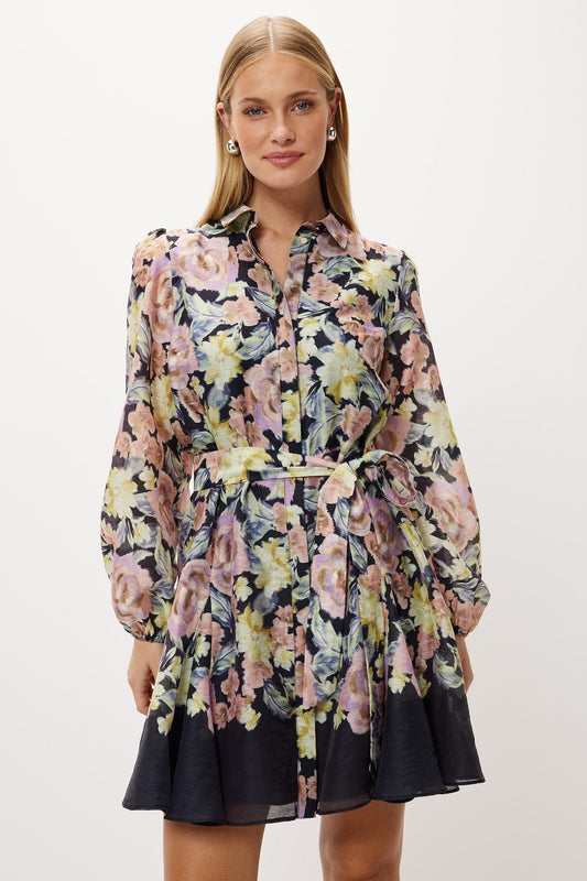 Floral Lantern Sleeve Mini Dress With Belt