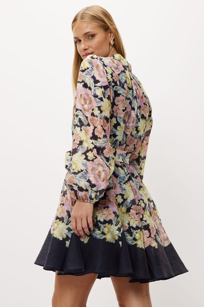 Floral Lantern Sleeve Mini Dress With Belt