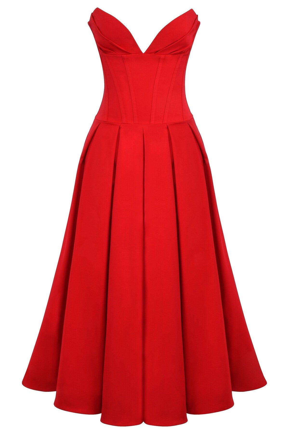 Solid Strapless Sweetheart Neck Midi Dress