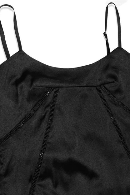 Satin Solid Lace Up Maxi Dress Black