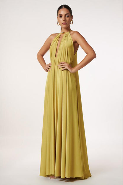 Lace Up Halter Neck Sleeveless Maxi Dress