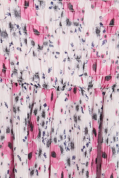 Floral Mid Sleeve Square Collar Midi Dress