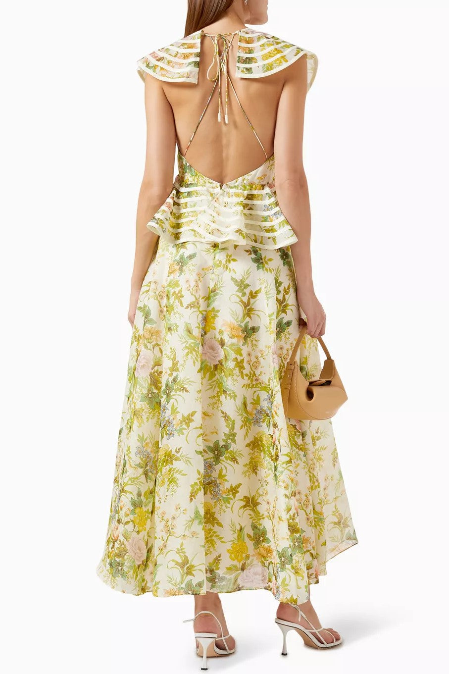 Floral Frill Round Neckline Maxi Dress