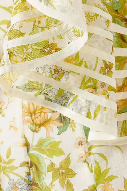 Floral Frill Round Neckline Maxi Dress