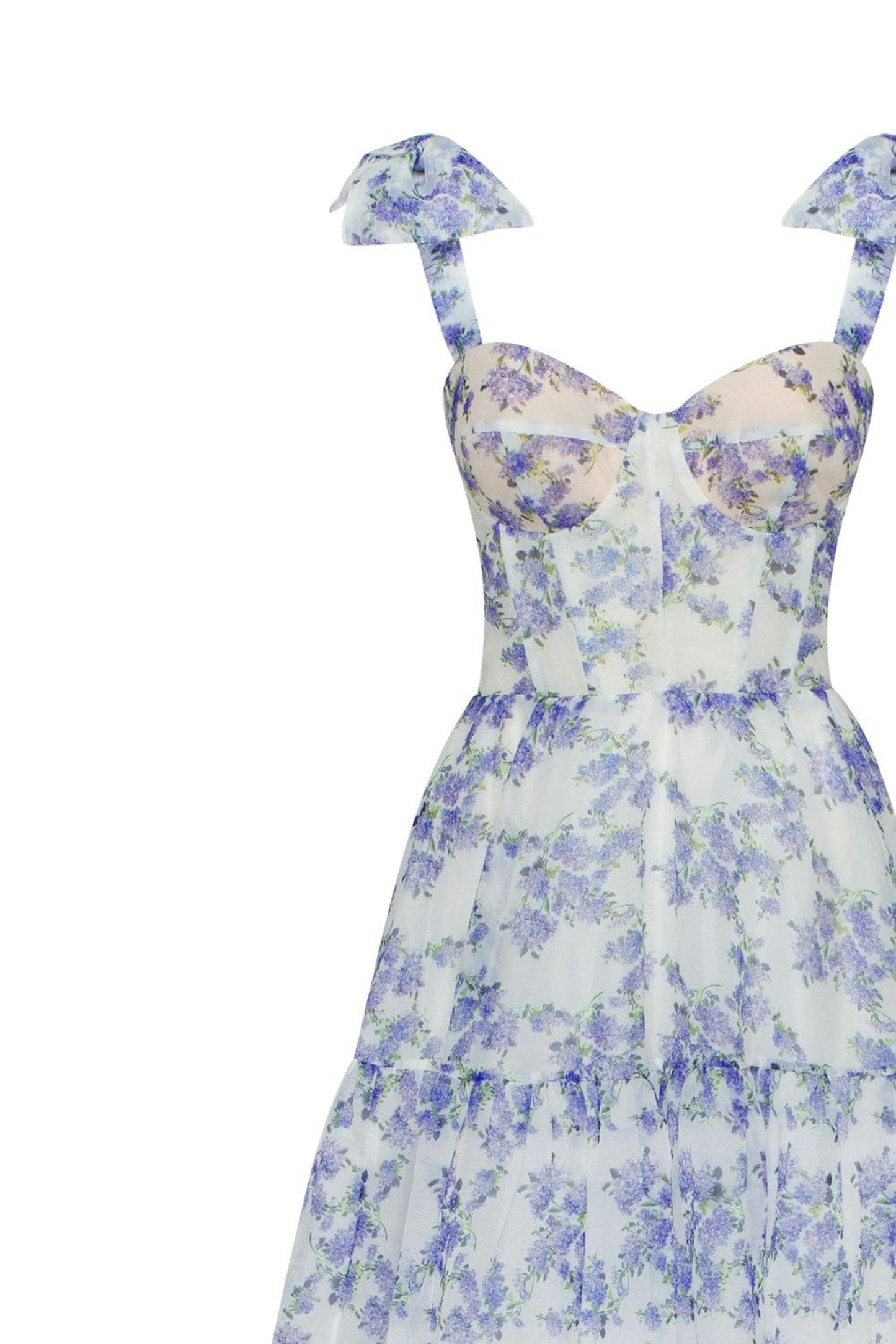 Floral Sweetheart Neck Frill Maxi Dress