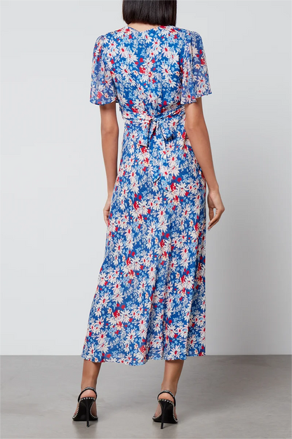 Floral V-Neck Lace Up Midi Dress