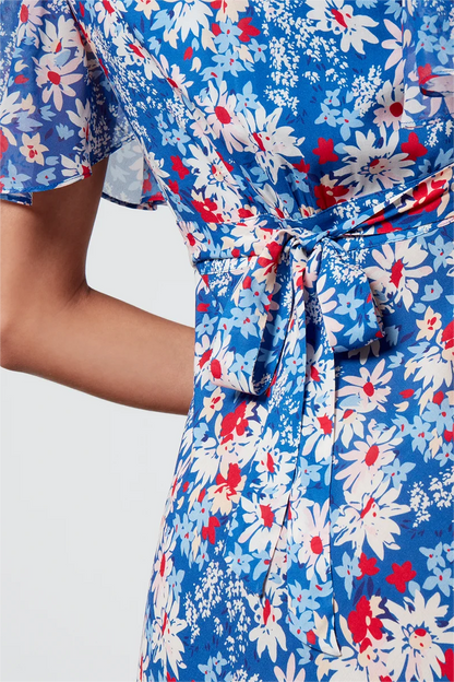 Floral V-Neck Lace Up Midi Dress