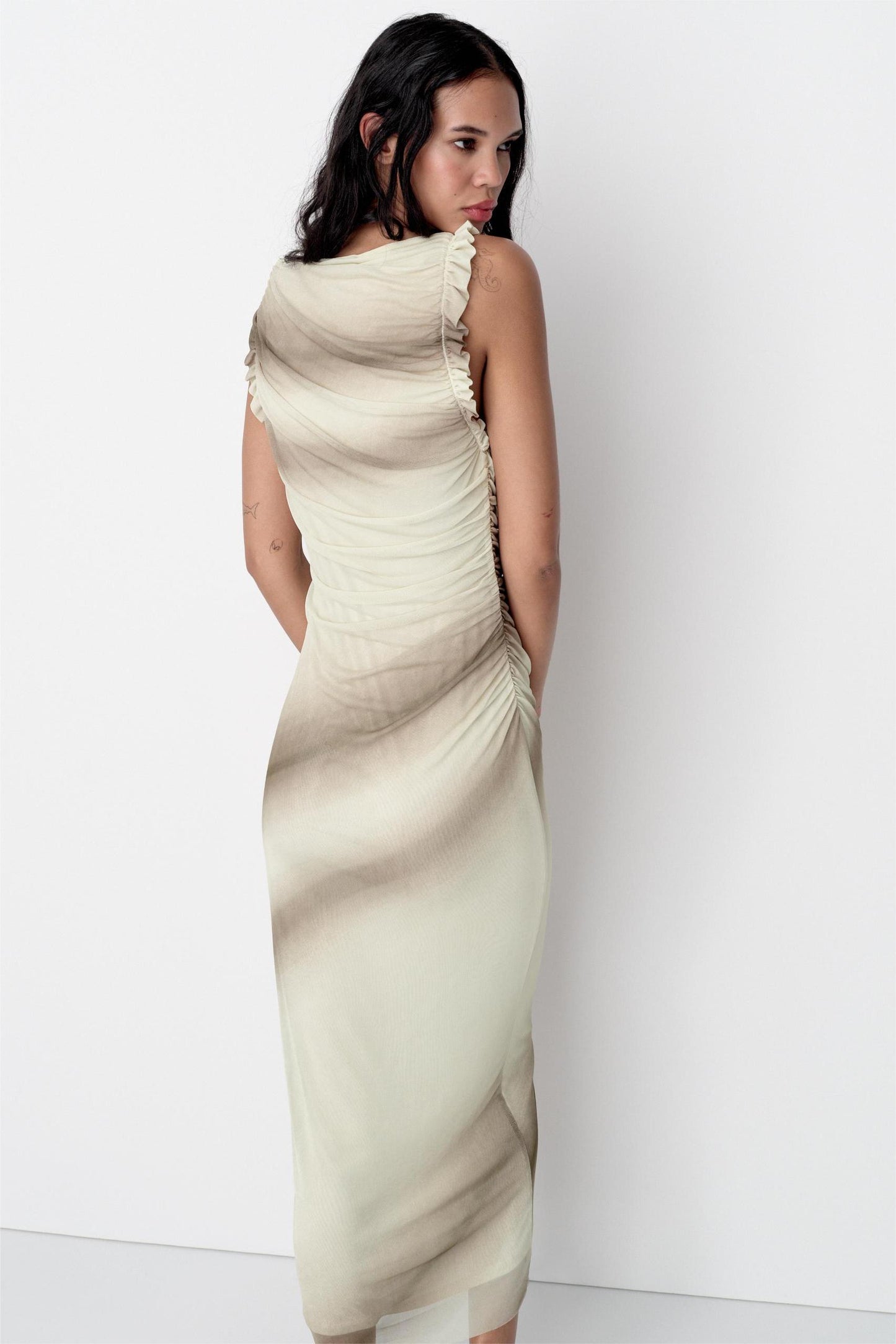 Mesh Printed Sleeveless Midi Dress