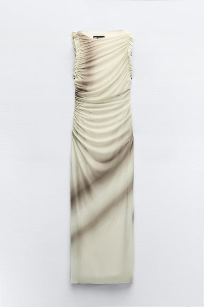 Mesh Printed Sleeveless Midi Dress