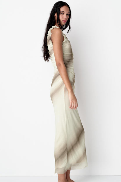 Mesh Printed Sleeveless Midi Dress