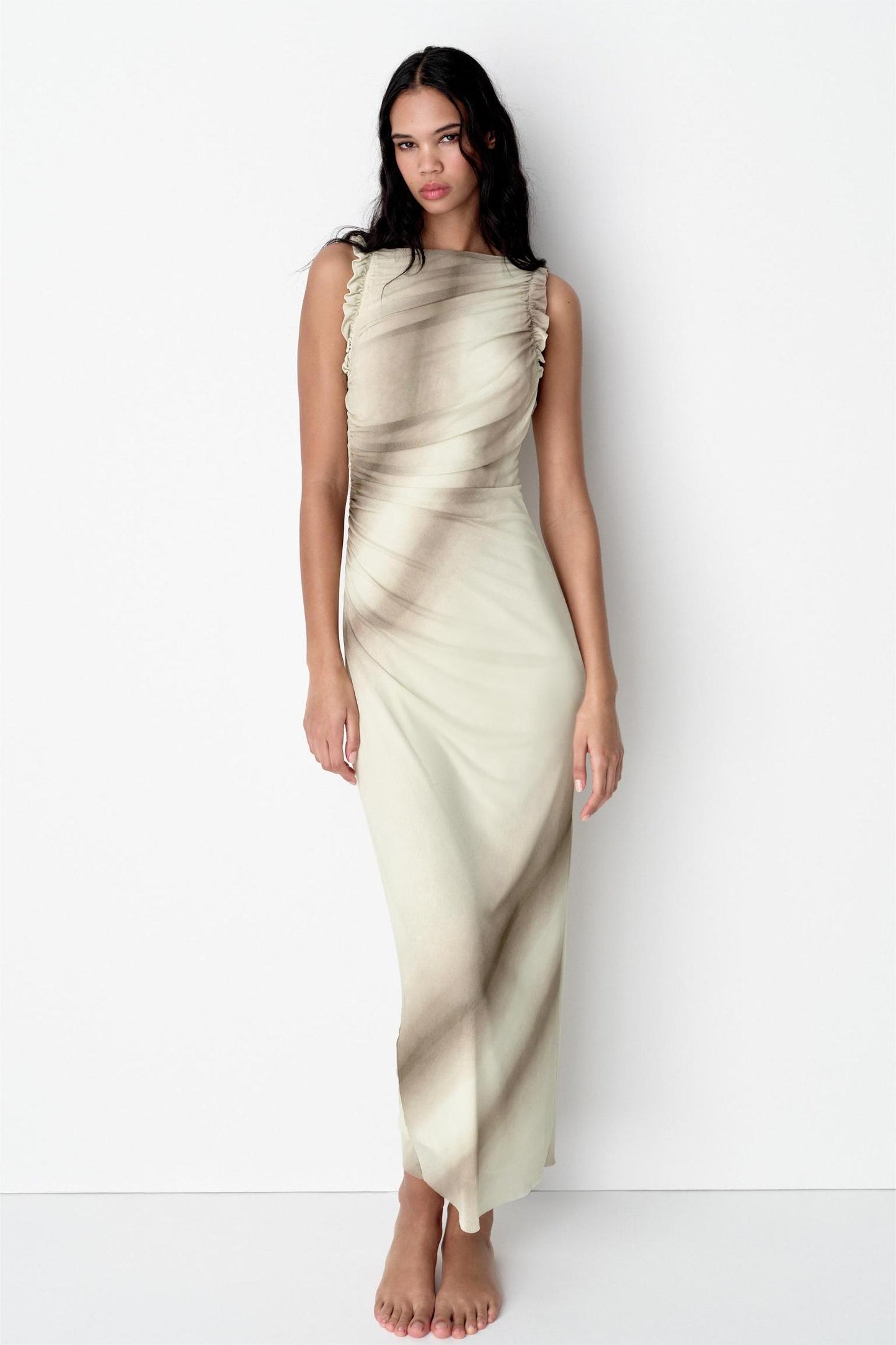 Mesh Printed Sleeveless Midi Dress