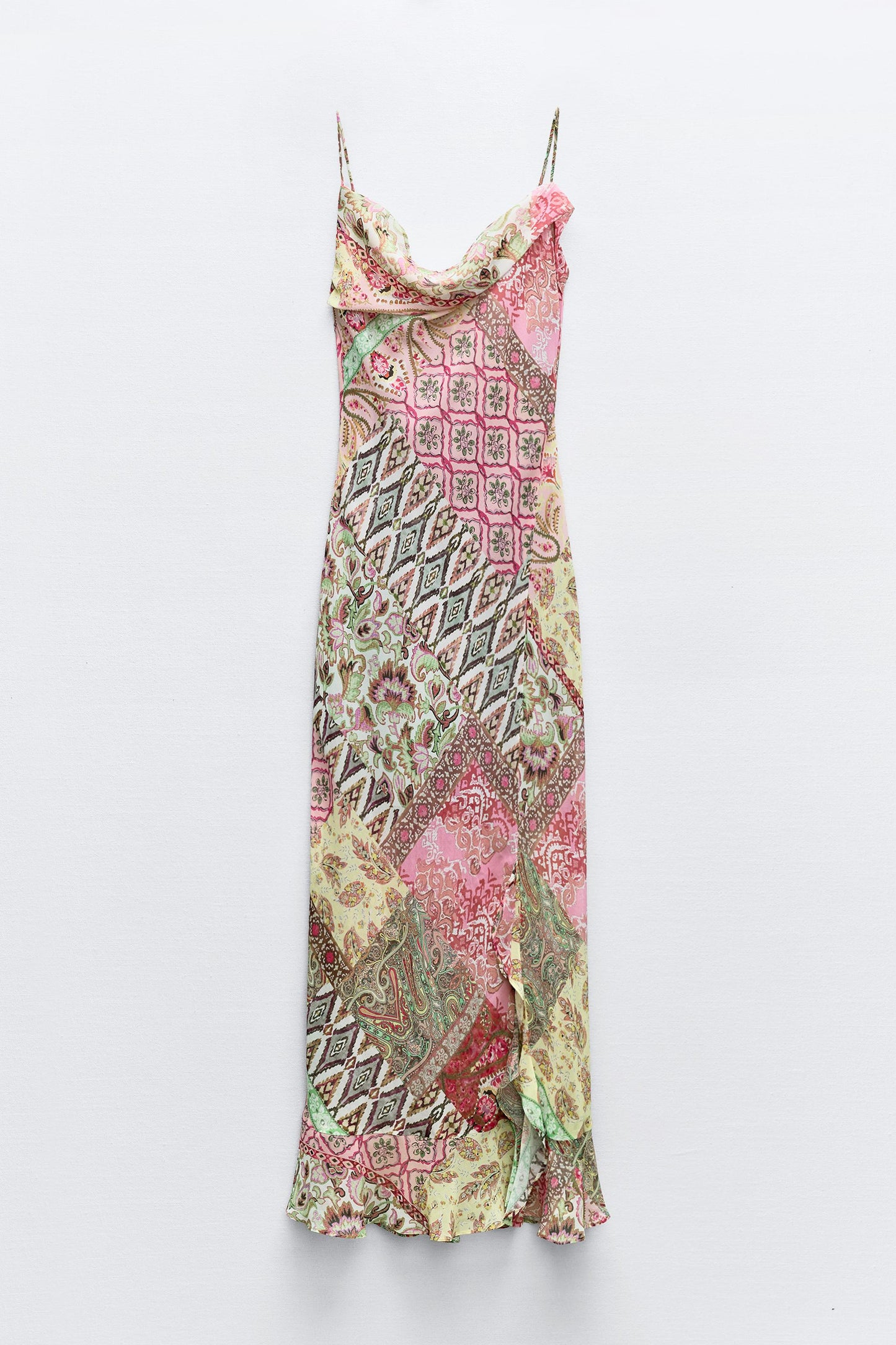 Floral Patchwork Print Lace Up Silp Dress