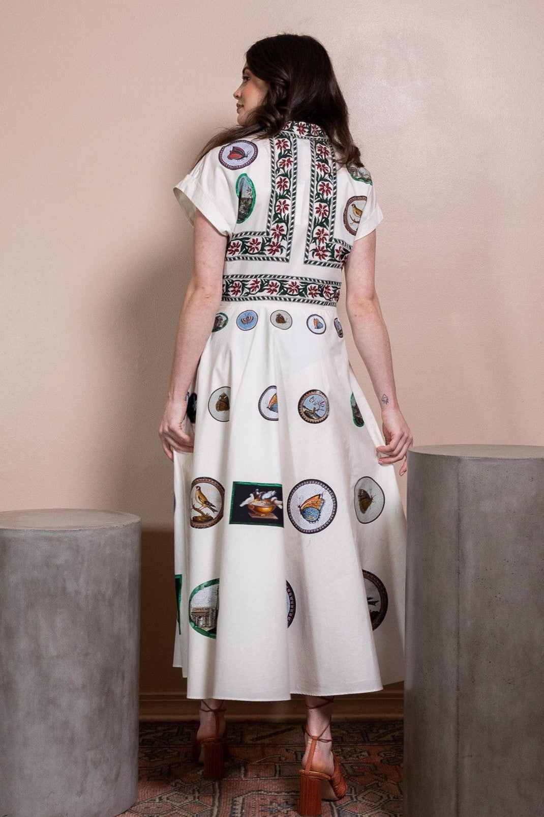 Botanical Print Shirt Collar Button Midi Dress