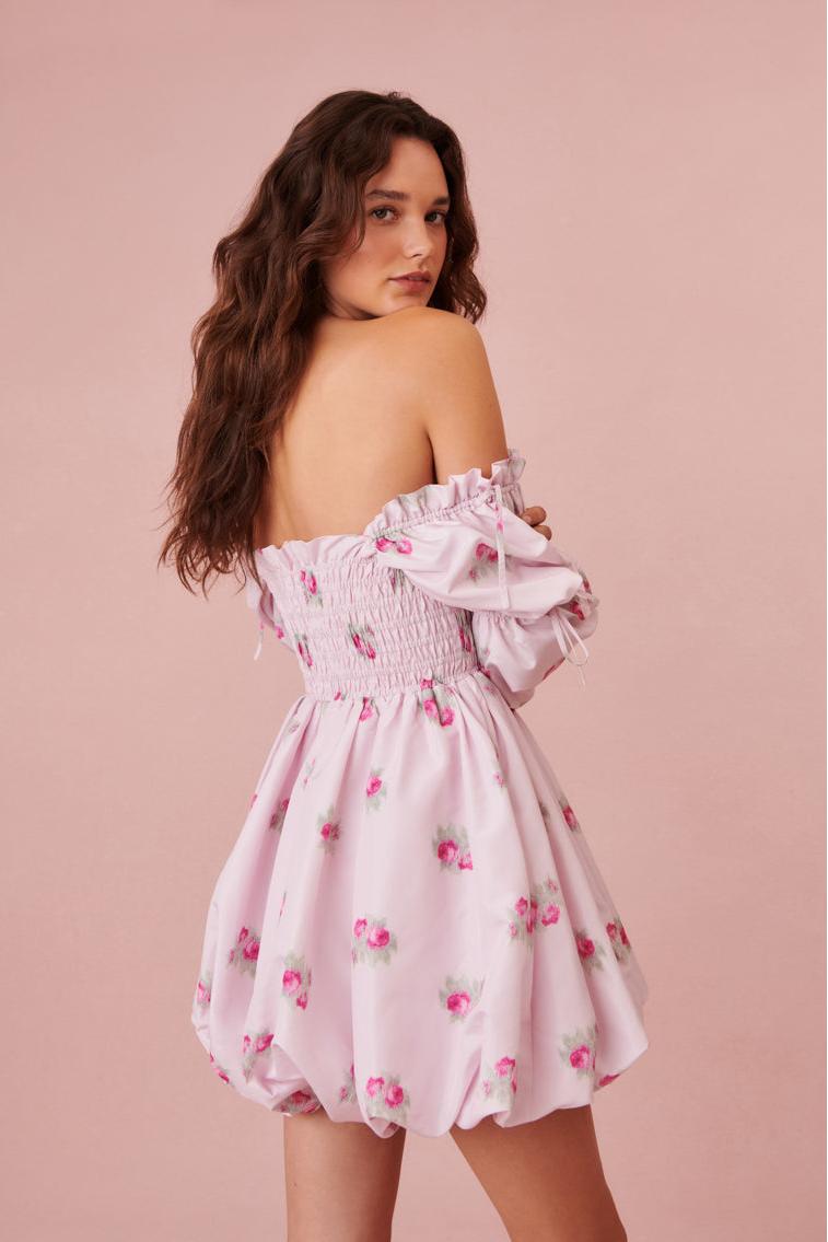 Floral Smocking Lace Up Mini Dress