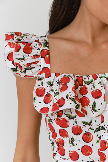 Floral Frill Square Collar Midi Dress