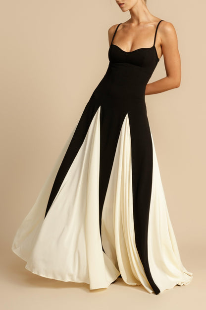 Contrast Color Sweetheart Neck Sleeveless Midi Dress