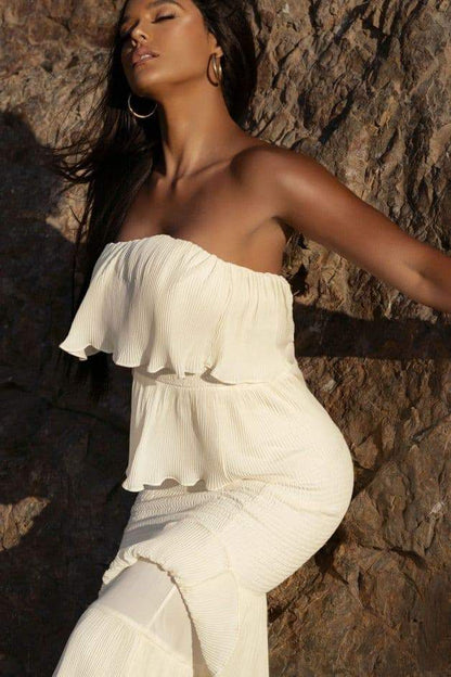 Solid Smocking Sleeveless Midi Dress