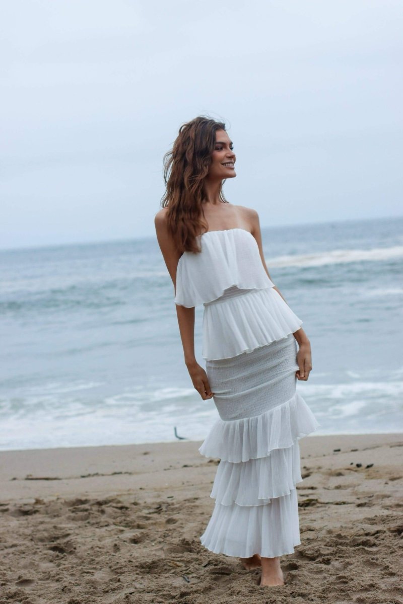 Solid Smocking Sleeveless Midi Dress