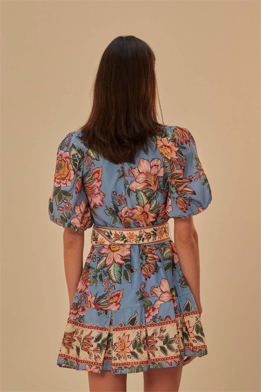 Floral Puff Sleeve Mini Dress With Belt
