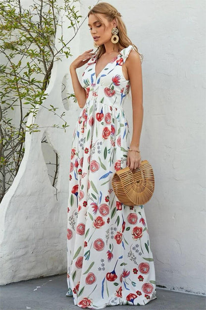 Floral Lace Up Sleeveless Midi Dress