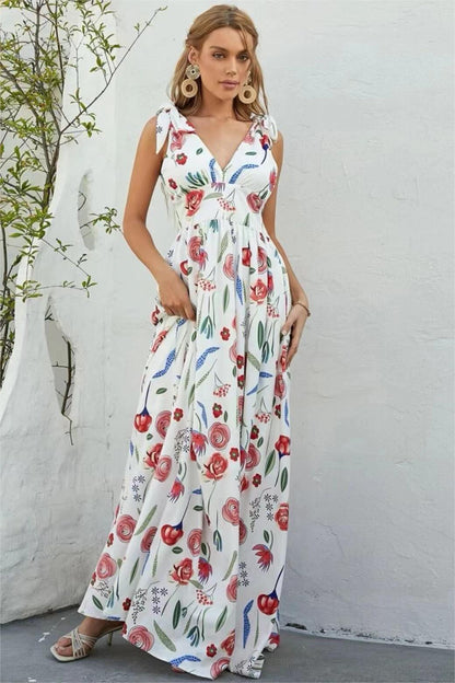 Floral Lace Up Sleeveless Midi Dress