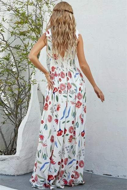 Floral Lace Up Sleeveless Midi Dress