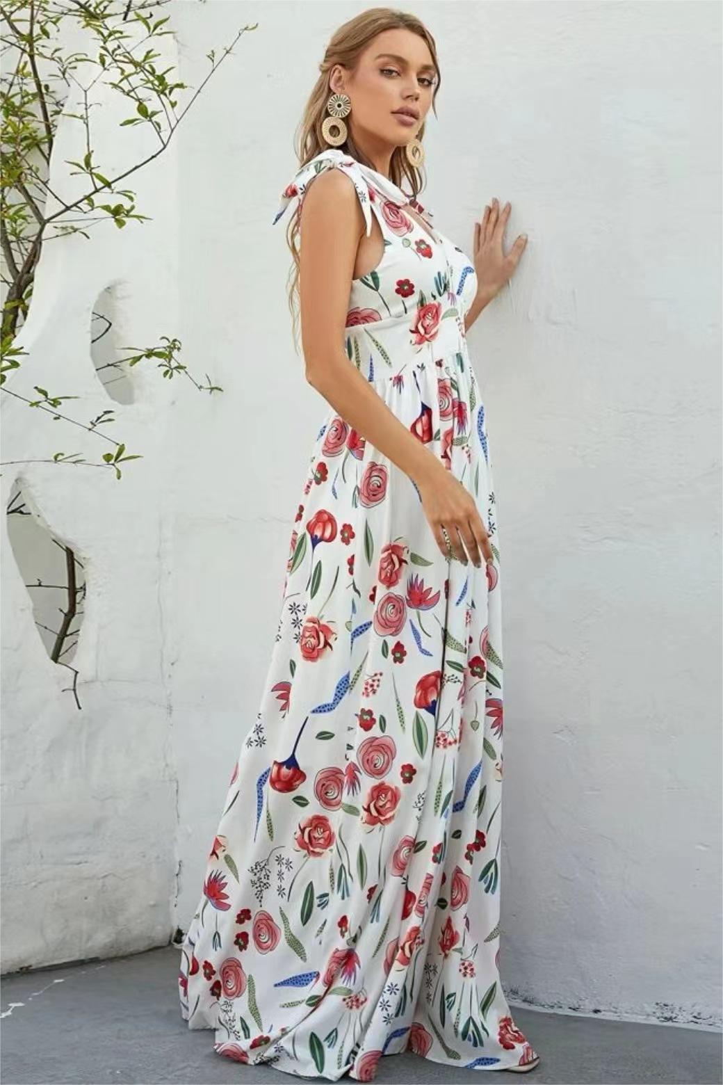 Floral Lace Up Sleeveless Midi Dress