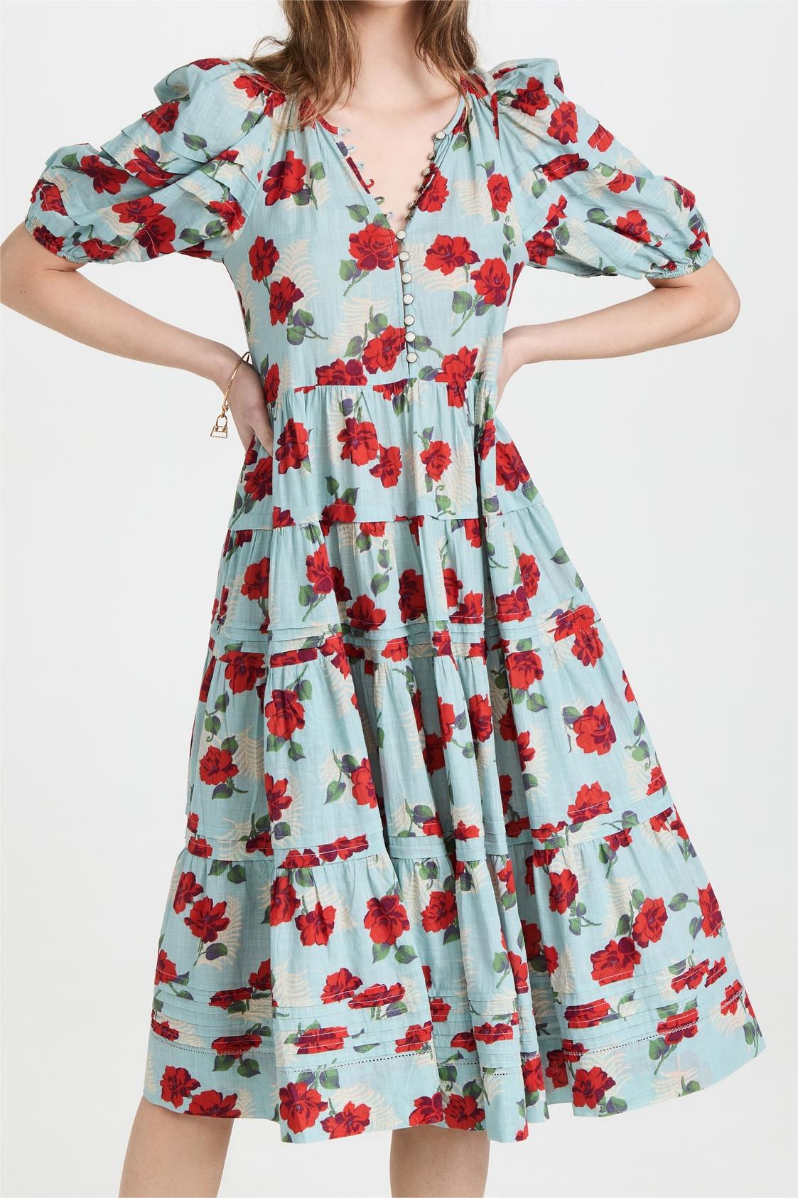Floral Pleated Bottom Midi Dress
