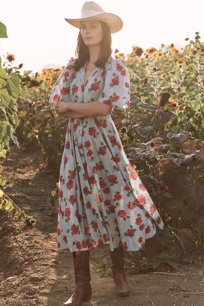 Floral Pleated Bottom Midi Dress