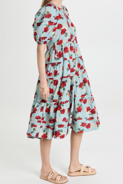 Floral Pleated Bottom Midi Dress