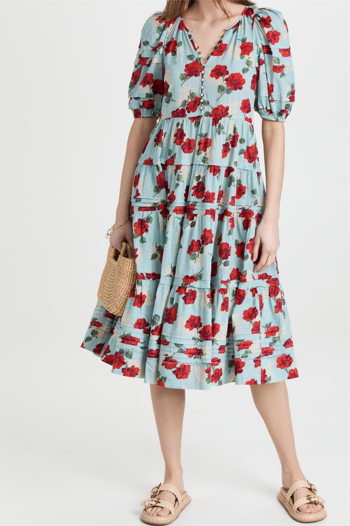 Floral Pleated Bottom Midi Dress