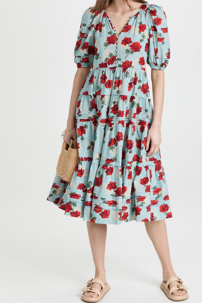 Floral Pleated Bottom Midi Dress