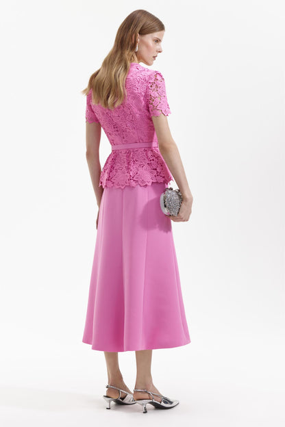 Lace Square Neck Midi Dress With Belt